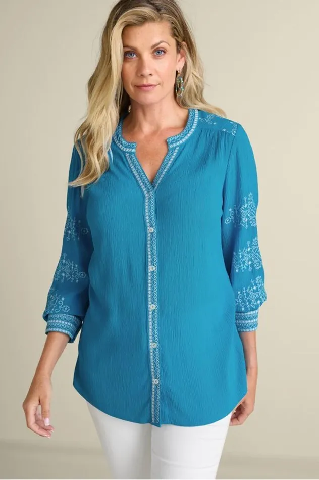 Women Imane Gauze Tunic Blue Danube Soft Surroundings Tops