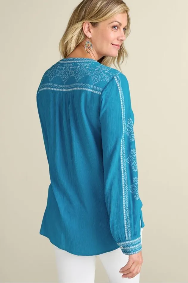 Women Imane Gauze Tunic Blue Danube Soft Surroundings Tops Women Imane Gauze Tunic Blue Danube Soft Surroundings Tops