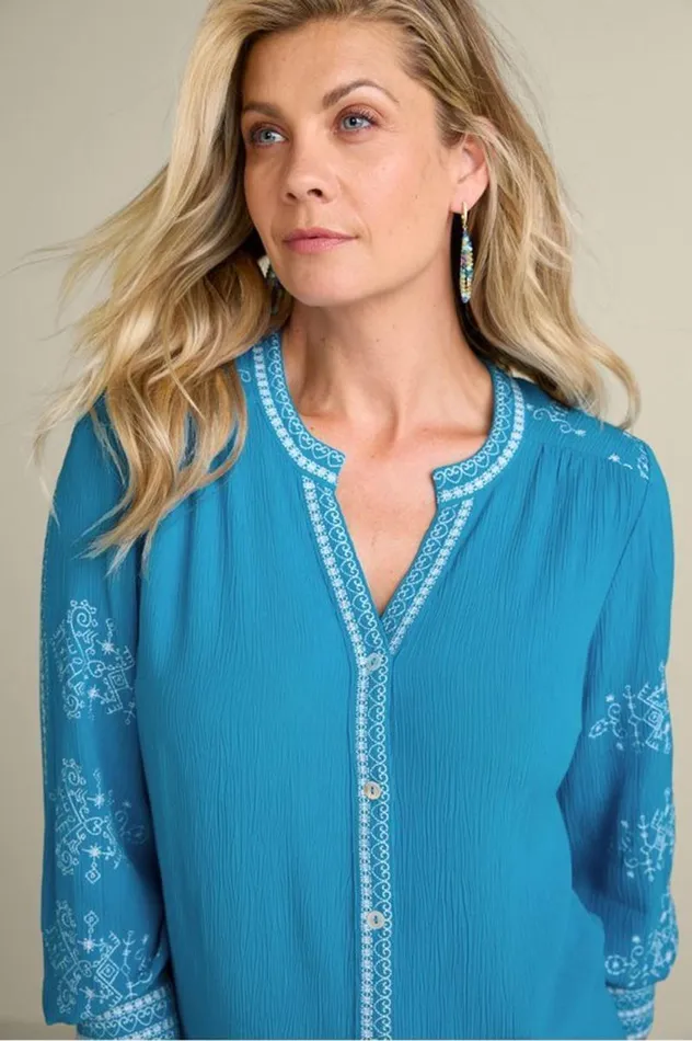 Women Imane Gauze Tunic Blue Danube Soft Surroundings Tops Women Imane Gauze Tunic Blue Danube Soft Surroundings Tops
