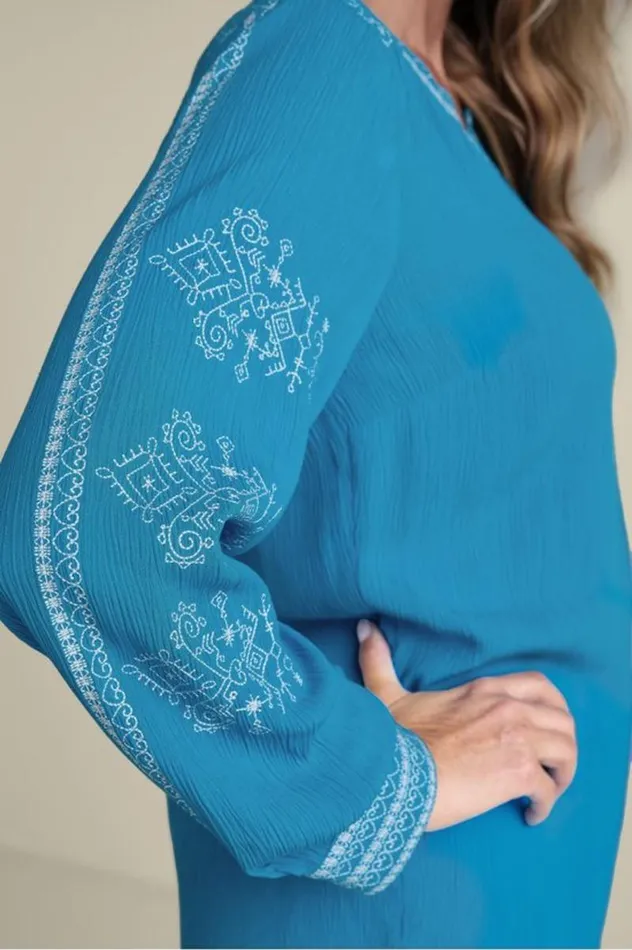 Women Imane Gauze Tunic Blue Danube Soft Surroundings Tops Women Imane Gauze Tunic Blue Danube Soft Surroundings Tops