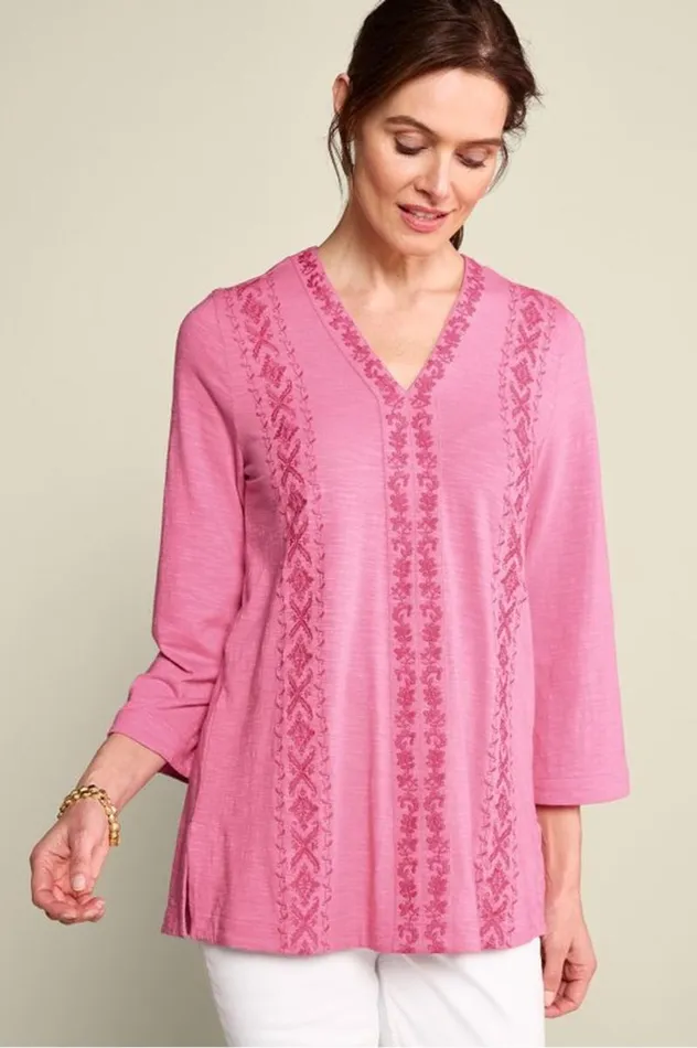 Women Ingrid Embroidered Tunic Azalea Pink Soft Surroundings Tops