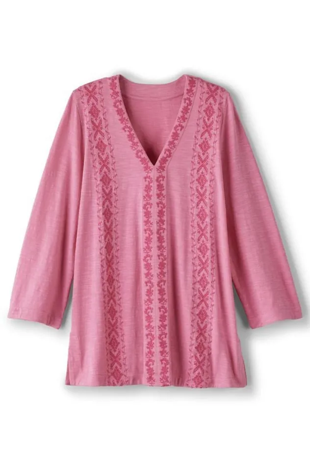 Women Ingrid Embroidered Tunic Azalea Pink Soft Surroundings Tops Women Ingrid Embroidered Tunic Azalea Pink Soft Surroundings Tops