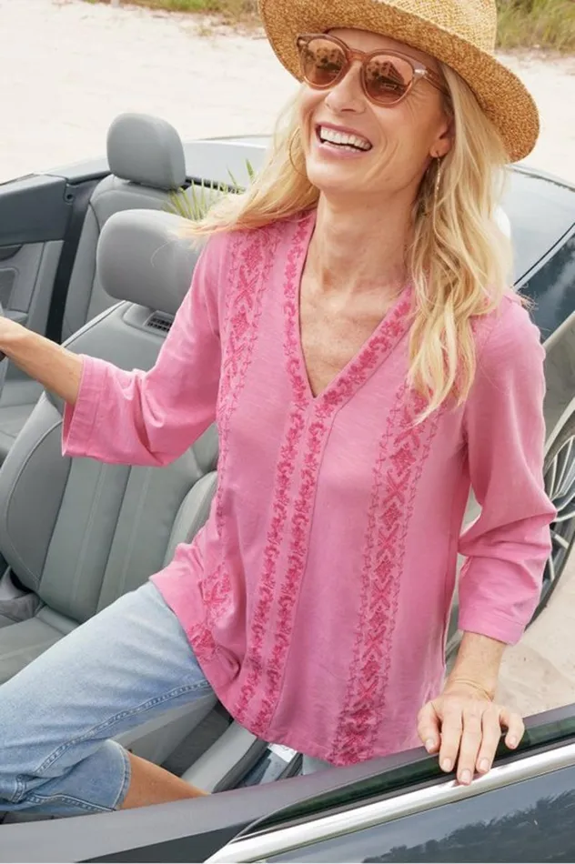 Women Ingrid Embroidered Tunic Azalea Pink Soft Surroundings Tops Women Ingrid Embroidered Tunic Azalea Pink Soft Surroundings Tops