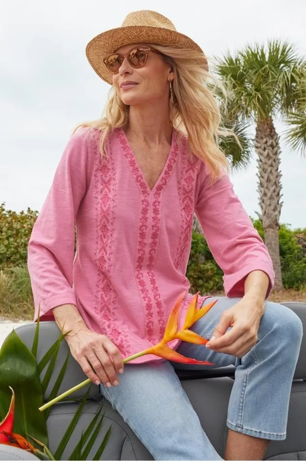 Women Ingrid Embroidered Tunic Azalea Pink Soft Surroundings Tops Women Ingrid Embroidered Tunic Azalea Pink Soft Surroundings Tops