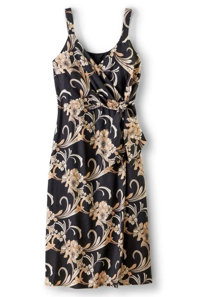 Women Isla Stretch Linen Midi Dress Golden Botanicals Soft Surroundings Dresses Women Isla Stretch Linen Midi Dress Golden Botanicals Soft Surroundings Dresses