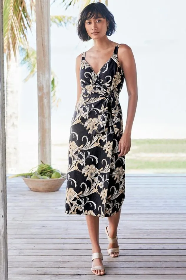 Women Isla Stretch Linen Midi Dress Golden Botanicals Soft Surroundings Dresses Women Isla Stretch Linen Midi Dress Golden Botanicals Soft Surroundings Dresses