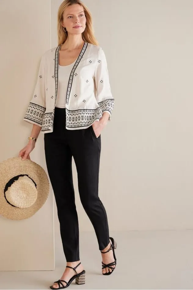 Women Isla Stretch Linen Slim Leg Pants Black Soft Surroundings Pants
