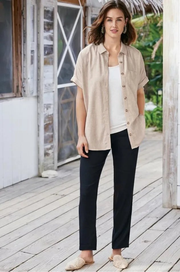 Women Isla Stretch Linen Slim Leg Pants Black Soft Surroundings Pants Women Isla Stretch Linen Slim Leg Pants Black Soft Surroundings Pants