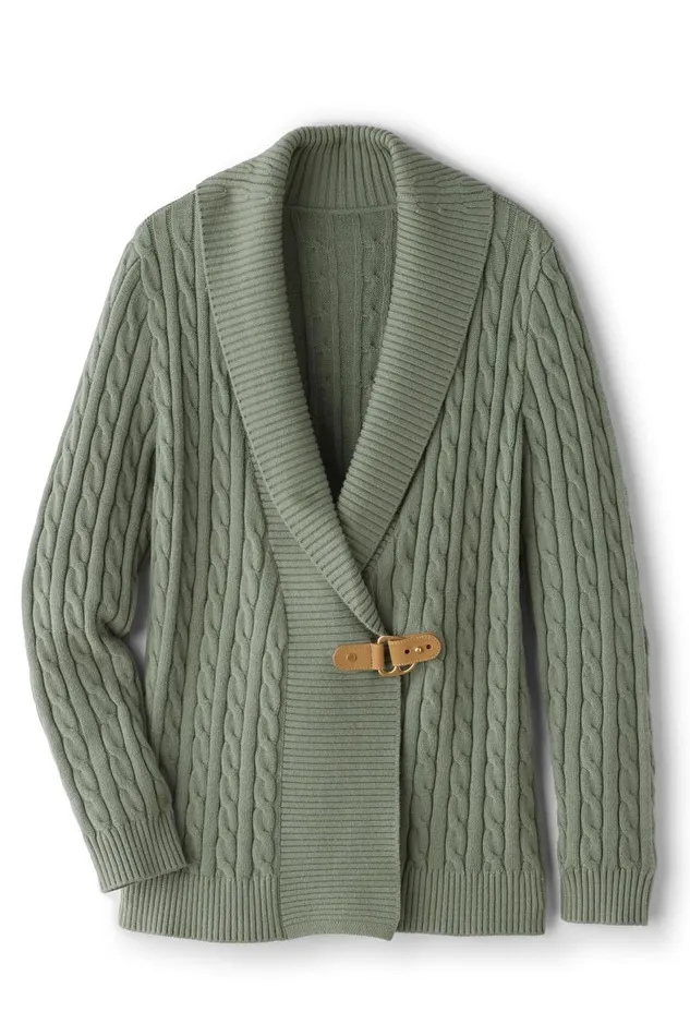 Women Ivey Cable Knit Cardigan Agave Green Soft Surroundings Tops Women Ivey Cable Knit Cardigan Agave Green Soft Surroundings Tops