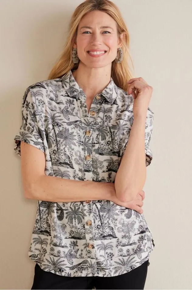 Women Ivy Shirt Blackwhite Palmanimal P Soft Surroundings Tops