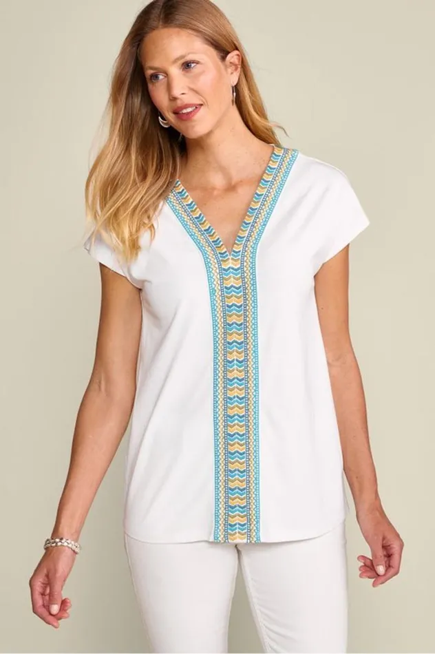 Women Izabel Embroidered Tee White Soft Surroundings Tops