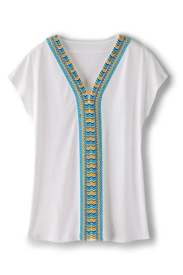 Women Izabel Embroidered Tee White Soft Surroundings Tops Women Izabel Embroidered Tee White Soft Surroundings Tops