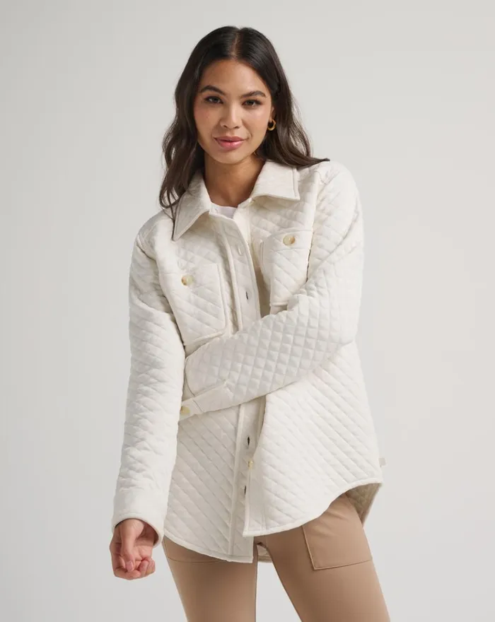 Women Jackets TravisMathew CRESSIDA QUILTED SHACKET Eggnog
