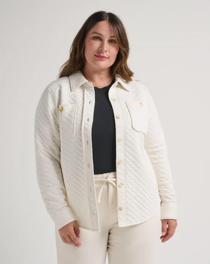 Women Jackets TravisMathew CRESSIDA QUILTED SHACKET Eggnog