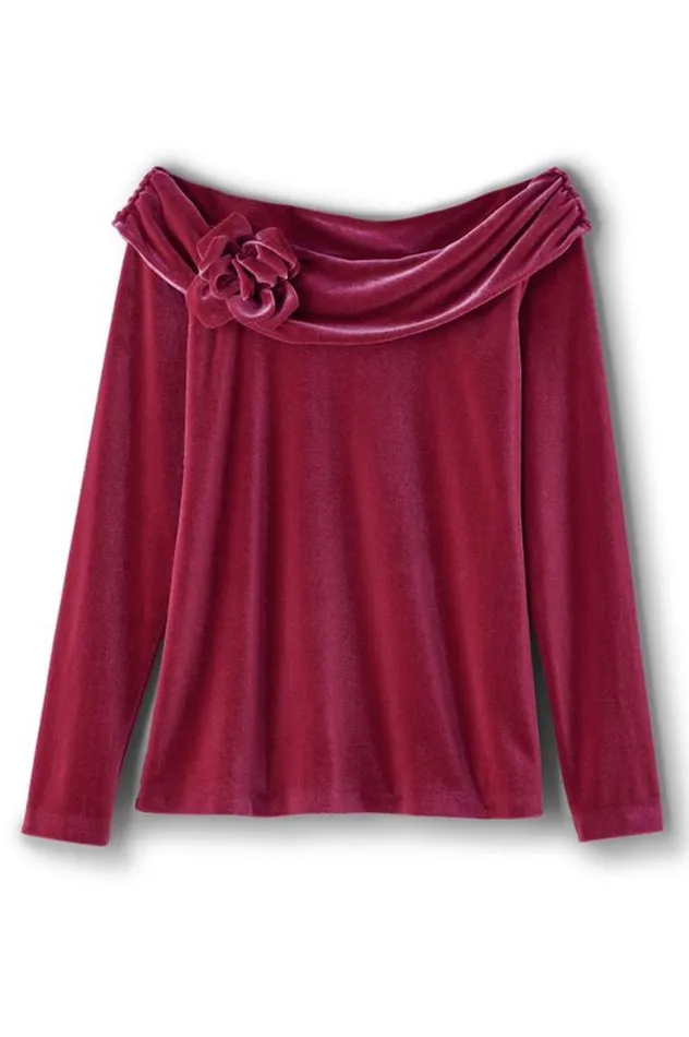 Women Jeanna Rosette Velvet Top Granita Soft Surroundings Tops Women Jeanna Rosette Velvet Top Granita Soft Surroundings Tops