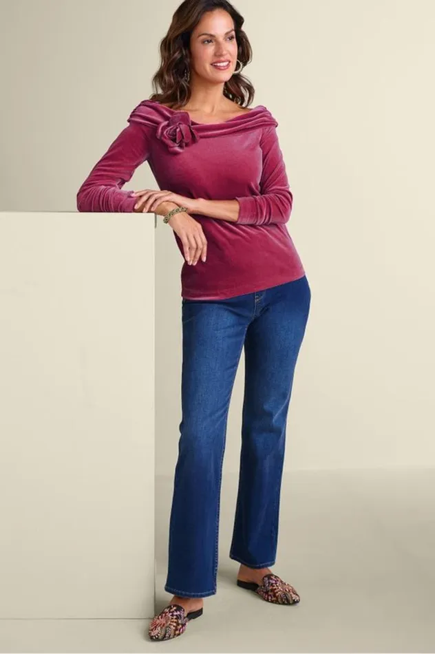 Women Jeanna Rosette Velvet Top Granita Soft Surroundings Tops Women Jeanna Rosette Velvet Top Granita Soft Surroundings Tops