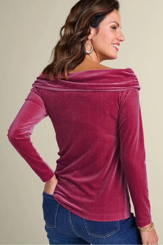 Women Jeanna Rosette Velvet Top Granita Soft Surroundings Tops Women Jeanna Rosette Velvet Top Granita Soft Surroundings Tops