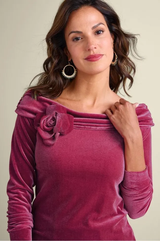 Women Jeanna Rosette Velvet Top Granita Soft Surroundings Tops Women Jeanna Rosette Velvet Top Granita Soft Surroundings Tops
