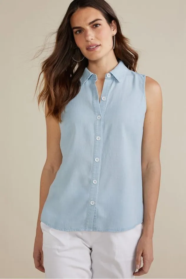 Women Jennifer Tencel Tank Light Chambray Soft Surroundings Tops