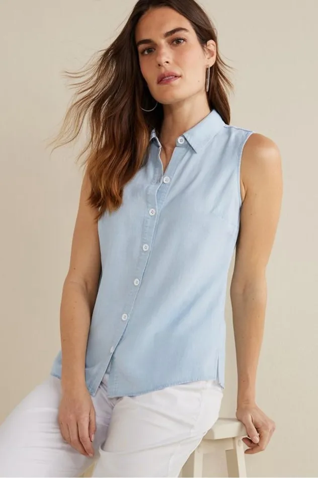 Women Jennifer Tencel Tank Light Chambray Soft Surroundings Tops Women Jennifer Tencel Tank Light Chambray Soft Surroundings Tops