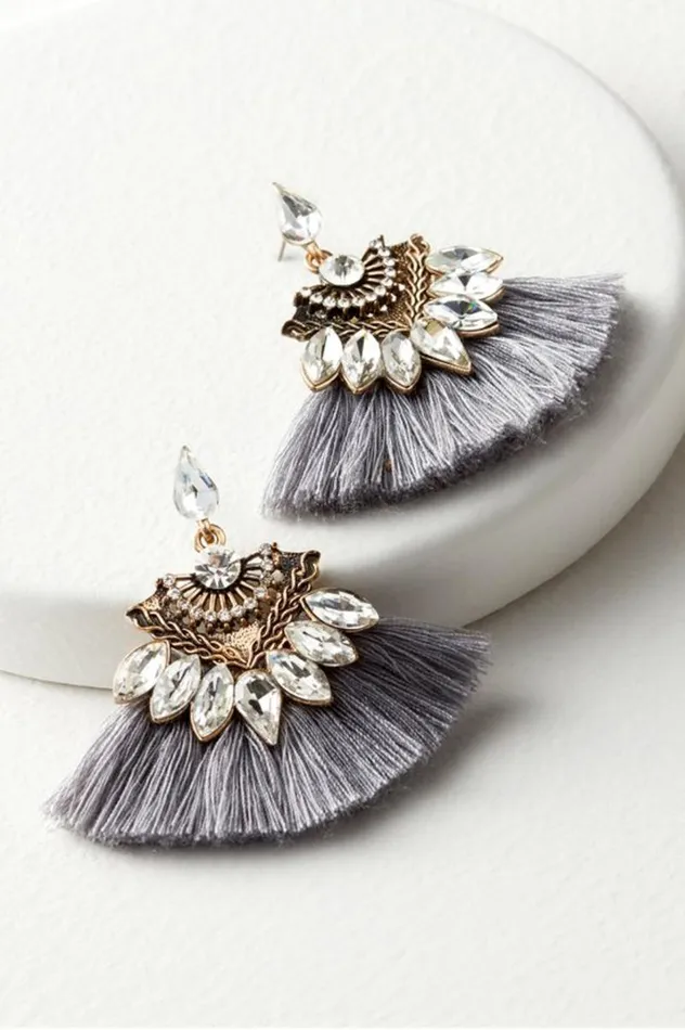 Women Joy Sparkle and Fringe Earrings Grey Soft Surroundings Jewelry