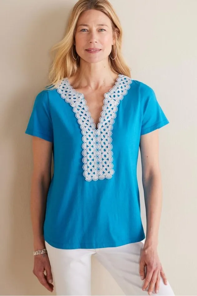 Women Kaitlyn Embellished Knit Tee Swedish Blue Soft Surroundings Tops