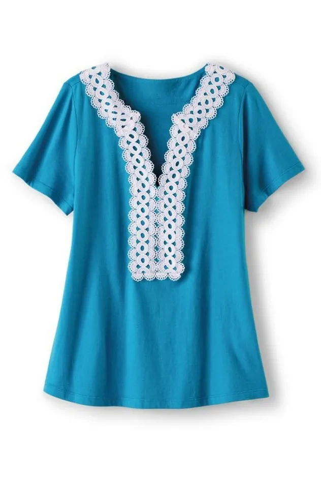 Women Kaitlyn Embellished Knit Tee Swedish Blue Soft Surroundings Tops Women Kaitlyn Embellished Knit Tee Swedish Blue Soft Surroundings Tops
