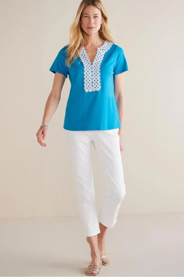 Women Kaitlyn Embellished Knit Tee Swedish Blue Soft Surroundings Tops Women Kaitlyn Embellished Knit Tee Swedish Blue Soft Surroundings Tops