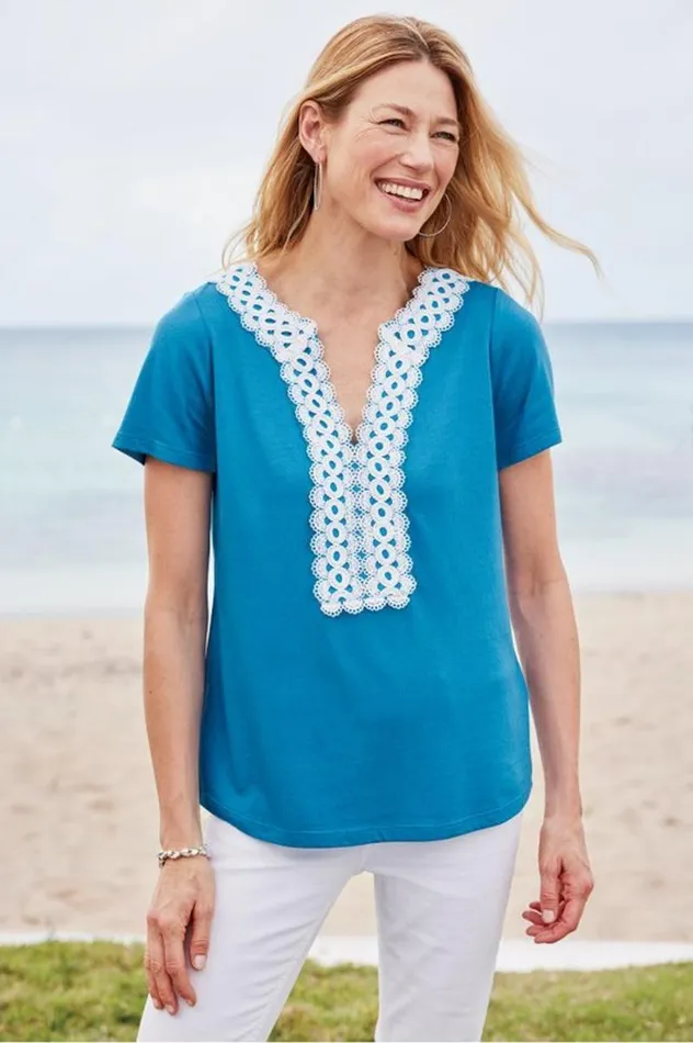 Women Kaitlyn Embellished Knit Tee Swedish Blue Soft Surroundings Tops Women Kaitlyn Embellished Knit Tee Swedish Blue Soft Surroundings Tops