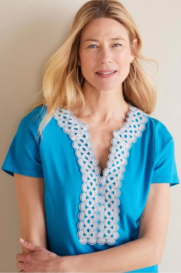 Women Kaitlyn Embellished Knit Tee Swedish Blue Soft Surroundings Tops Women Kaitlyn Embellished Knit Tee Swedish Blue Soft Surroundings Tops