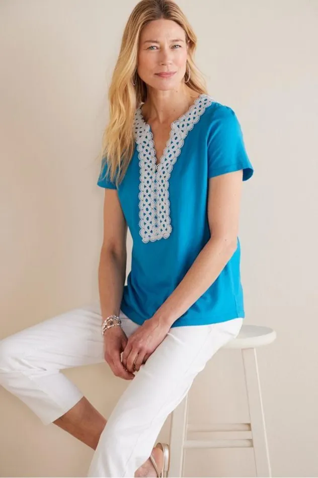 Women Kaitlyn Embellished Knit Tee Swedish Blue Soft Surroundings Tops Women Kaitlyn Embellished Knit Tee Swedish Blue Soft Surroundings Tops