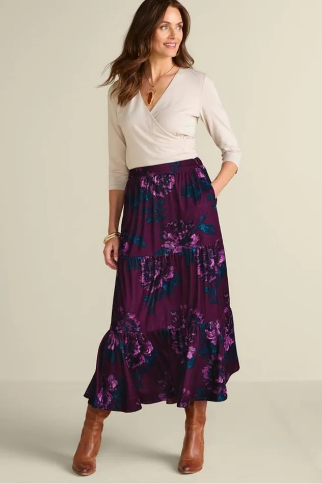 Women Kara Velvet Skirt Bordeaux Bloom Soft Surroundings Skirts