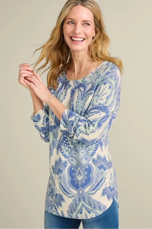 Women Kasey Tunic Sweater Global Scarf Blue Simplif Soft Surroundings Tops