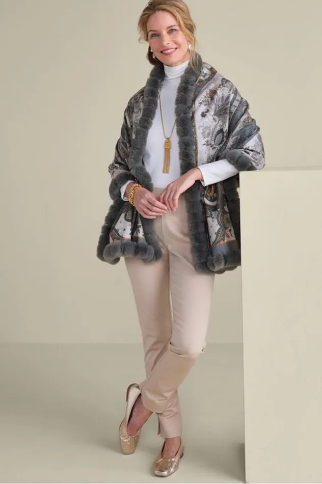 Women Katya Faux Fur Trim Wrap Scarf Gray Soft Surroundings Scarves and Wraps Women Katya Faux Fur Trim Wrap Scarf Gray Soft Surroundings Scarves and Wraps