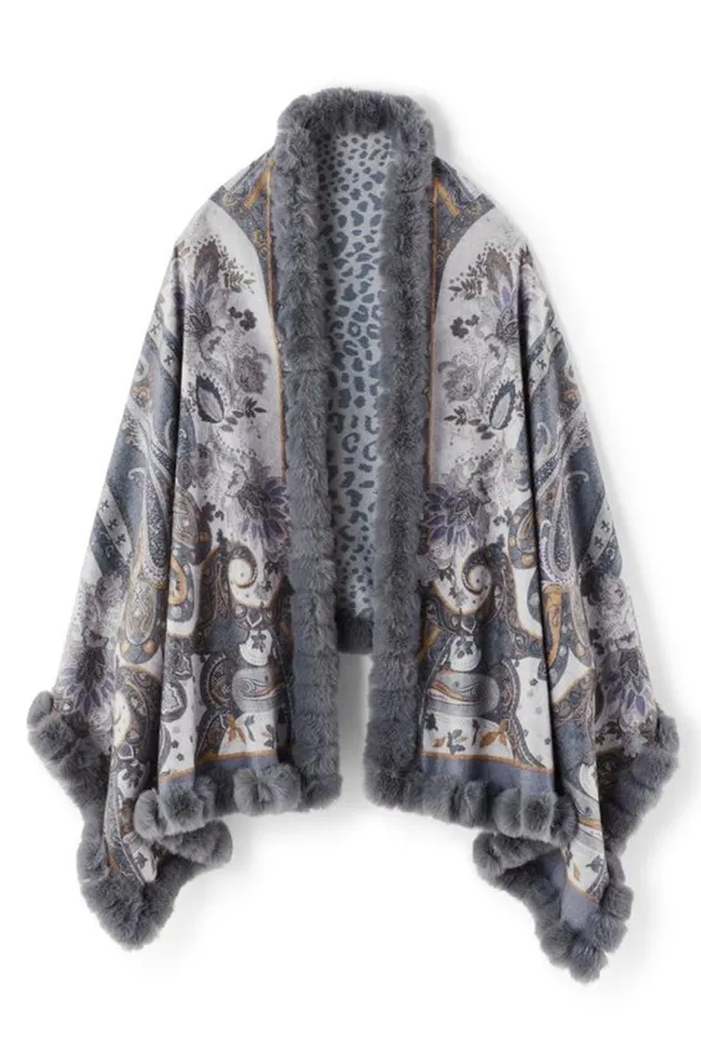 Women Katya Faux Fur Trim Wrap Scarf Gray Soft Surroundings Scarves and Wraps Women Katya Faux Fur Trim Wrap Scarf Gray Soft Surroundings Scarves and Wraps
