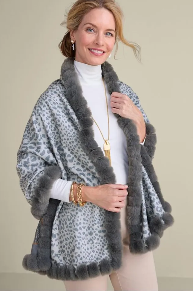 Women Katya Faux Fur Trim Wrap Scarf Gray Soft Surroundings Scarves and Wraps Women Katya Faux Fur Trim Wrap Scarf Gray Soft Surroundings Scarves and Wraps