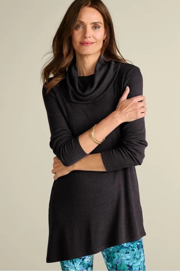 Women Kayla Rib Knit Cowl Neck Tunic Black Soft Surroundings Tops Women Kayla Rib Knit Cowl Neck Tunic Black Soft Surroundings Tops