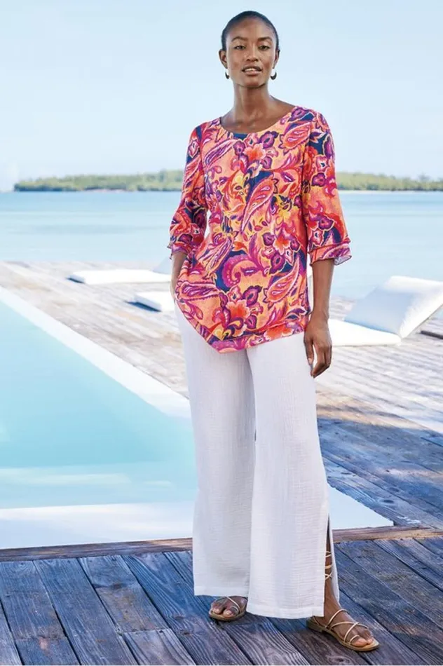 Women Khulani Wide Leg Gauze Pants Pink Peacock Soft Surroundings Pants Women Khulani Wide Leg Gauze Pants Pink Peacock Soft Surroundings Pants
