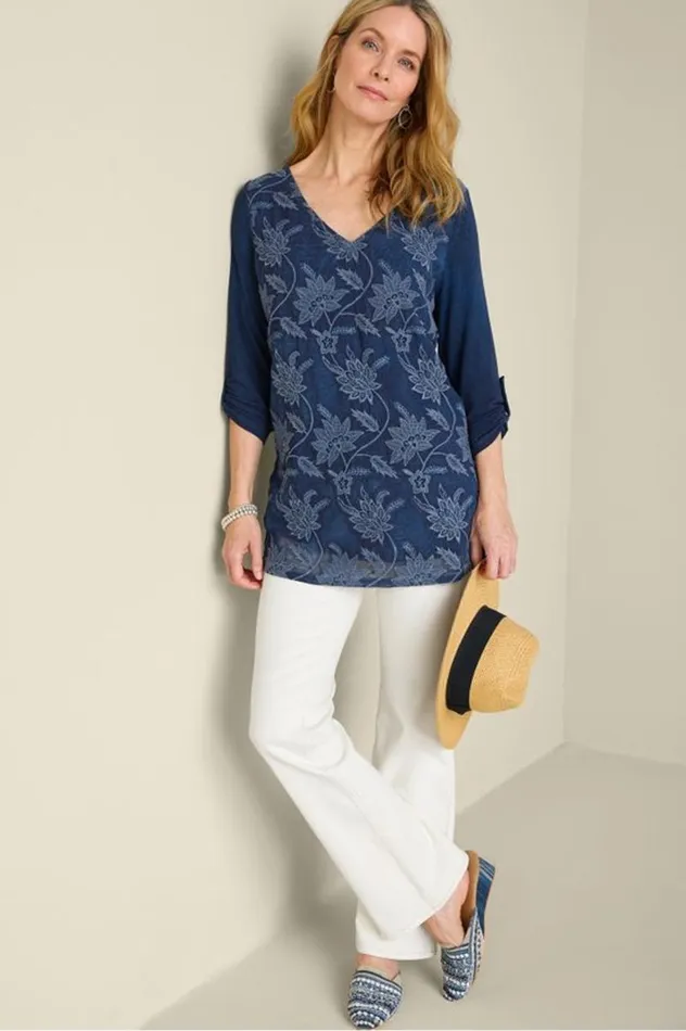 Women Kimbra Embroidered Tunic Denim Blue Soft Surroundings Tops Women Kimbra Embroidered Tunic Denim Blue Soft Surroundings Tops