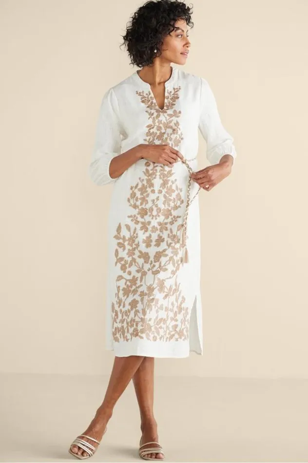Women Kimora Embroidered Midi Dress Ivory Pearl Soft Surroundings Dresses