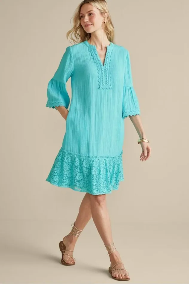 Women Kiona Gauze Short Dress Hawaiian Aqua Soft Surroundings Dresses