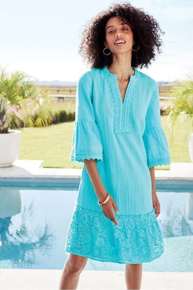 Women Kiona Gauze Short Dress Hawaiian Aqua Soft Surroundings Dresses Women Kiona Gauze Short Dress Hawaiian Aqua Soft Surroundings Dresses
