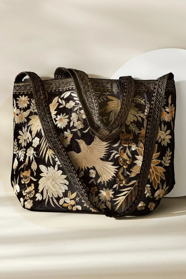 Women Lenora Embroidered Tote Black Soft Surroundings Handbags