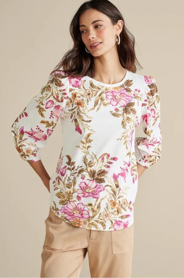 Women Lesley Printed Top Painterly Peony Flowers Soft Surroundings Tops