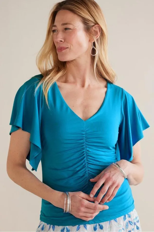 Women Leya Ruched Top Swedish Blue Soft Surroundings Tops Women Leya Ruched Top Swedish Blue Soft Surroundings Tops