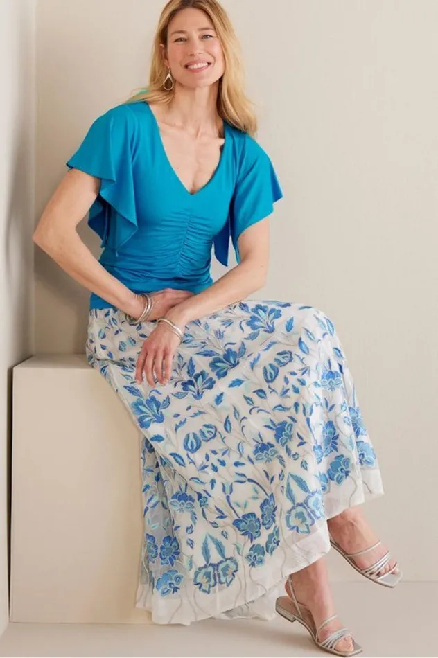 Women Leya Ruched Top Swedish Blue Soft Surroundings Tops Women Leya Ruched Top Swedish Blue Soft Surroundings Tops