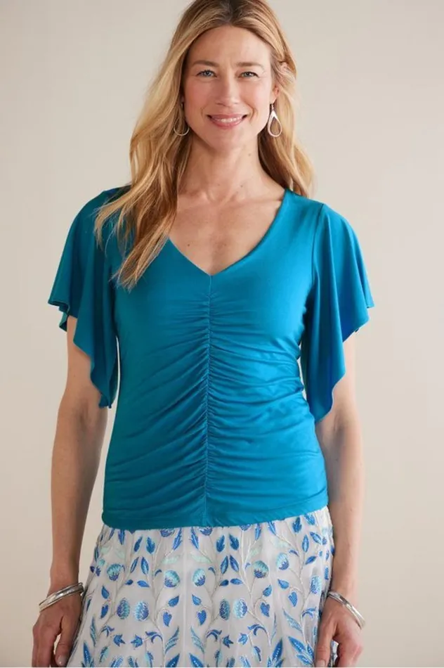Women Leya Ruched Top Swedish Blue Soft Surroundings Tops Women Leya Ruched Top Swedish Blue Soft Surroundings Tops