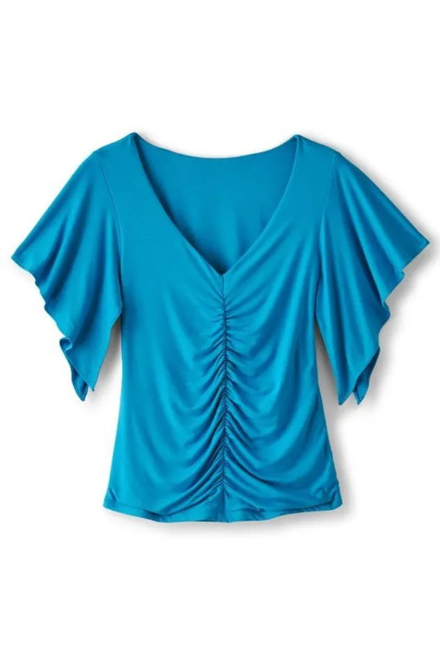 Women Leya Ruched Top Swedish Blue Soft Surroundings Tops Women Leya Ruched Top Swedish Blue Soft Surroundings Tops