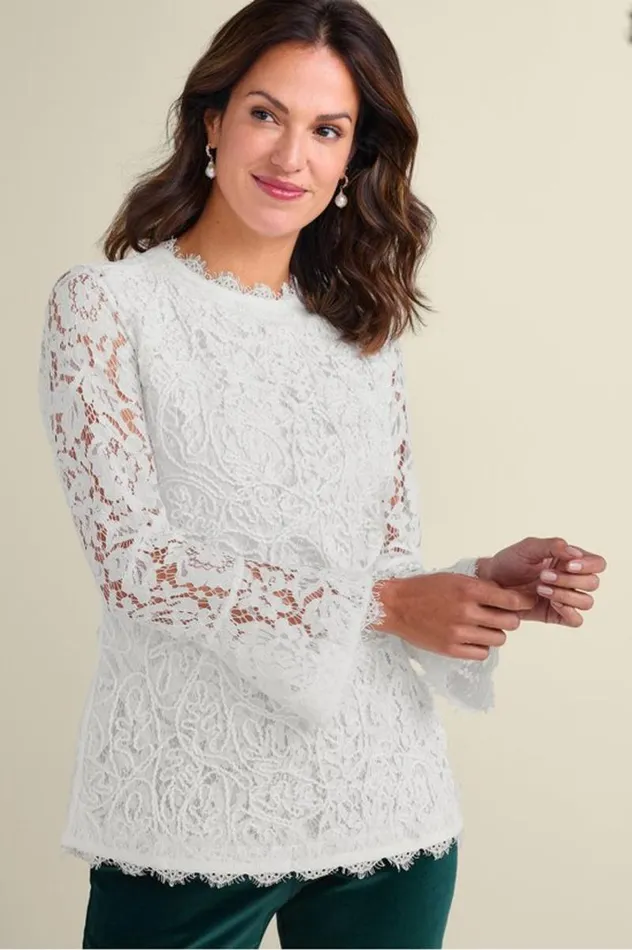 Women Lilith Lace Top White Soft Surroundings Tops