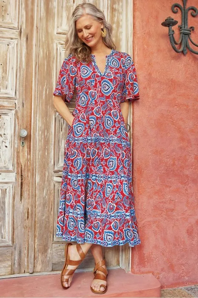 Women Lilith Midi Dress Cynthera Floralborder Soft Surroundings Dresses Women Lilith Midi Dress Cynthera Floralborder Soft Surroundings Dresses